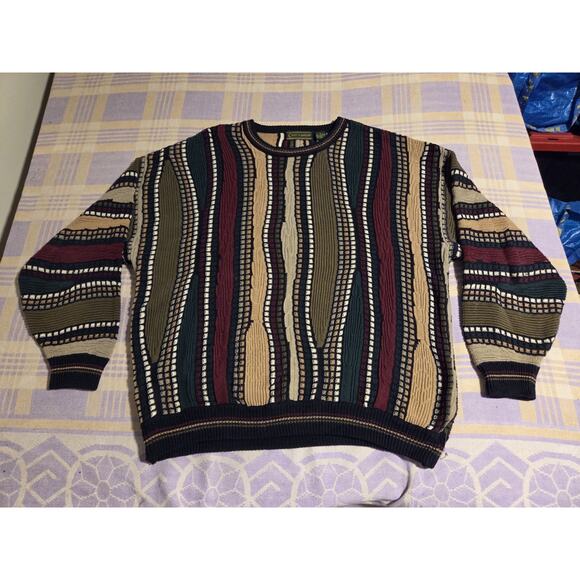 Vintage Croft & Barrow 90s Coogi Style 3D Knit Sweater Multicolor XL Striped Y2k